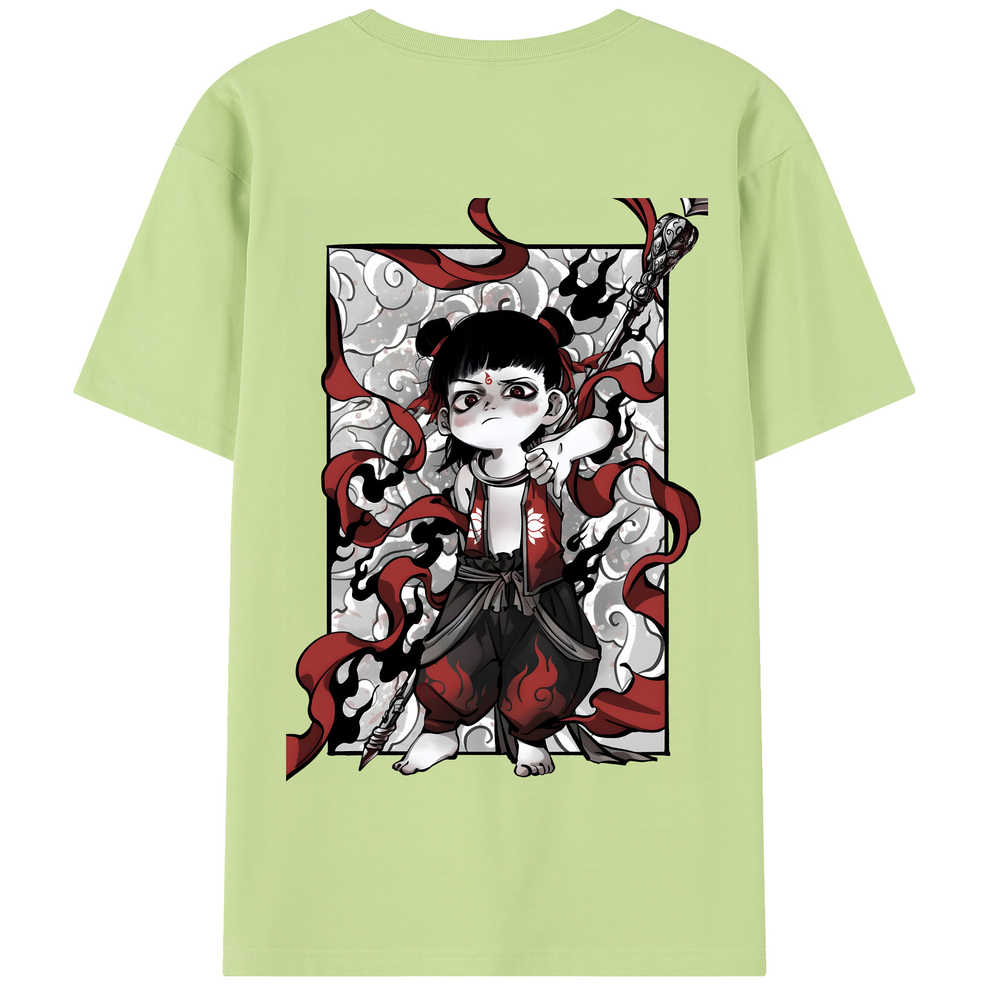 （画像用） Ne Zha 2 ナタ 魔童の大暴れ 綿100％半袖Tシャツ（背面プリント）